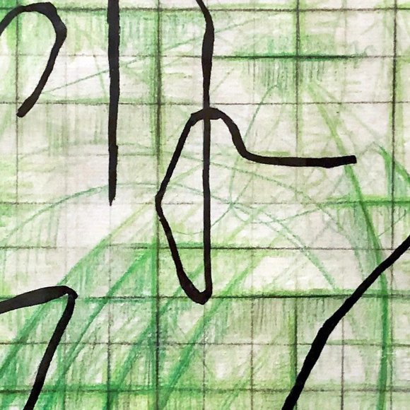 ORIGINAL FRAMED ART PRINT Abstract Green Crayon Pencil Drawing in Painted Frame - Picture 5 of 7